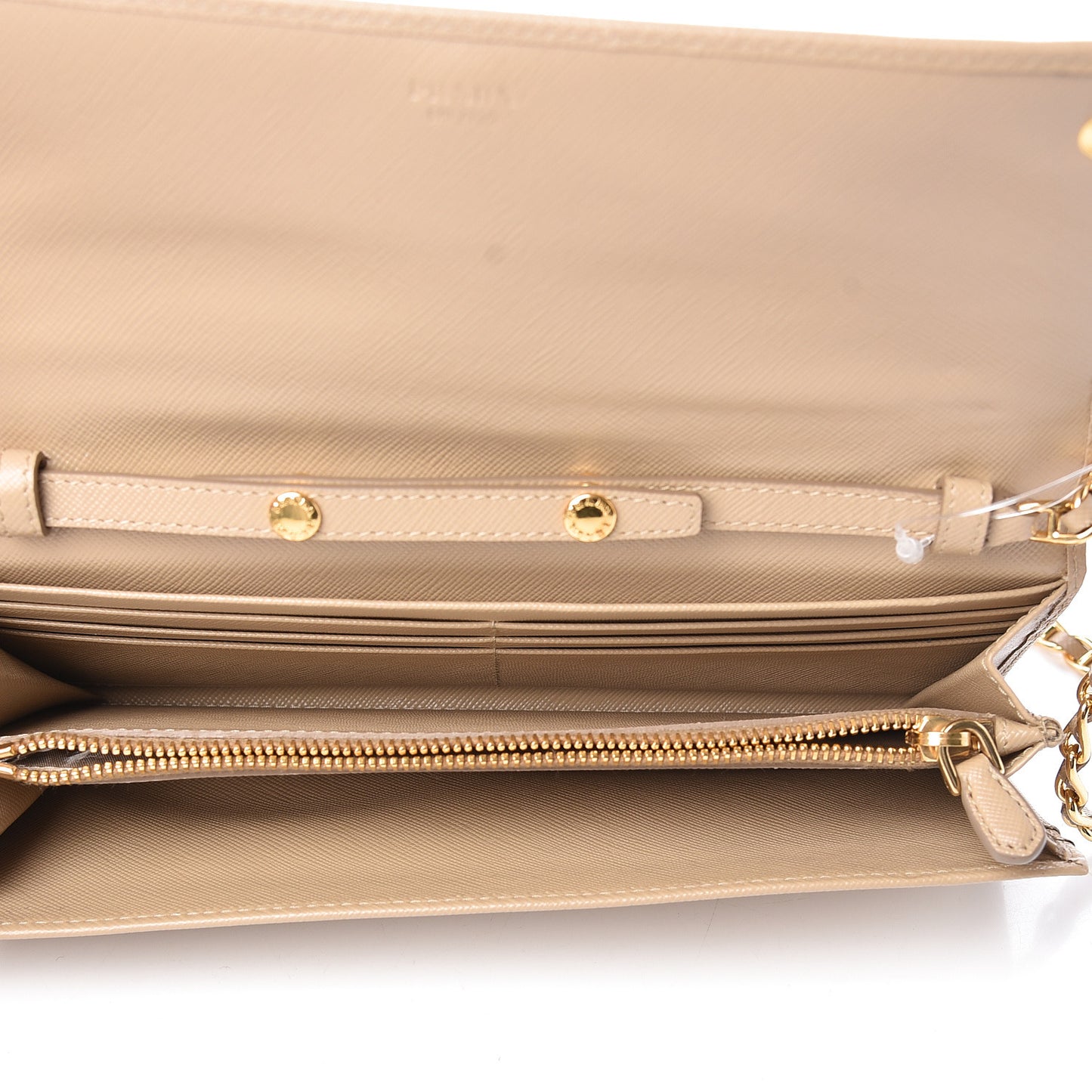 Saffiano Metal Oro Chain Wallet Sabbia