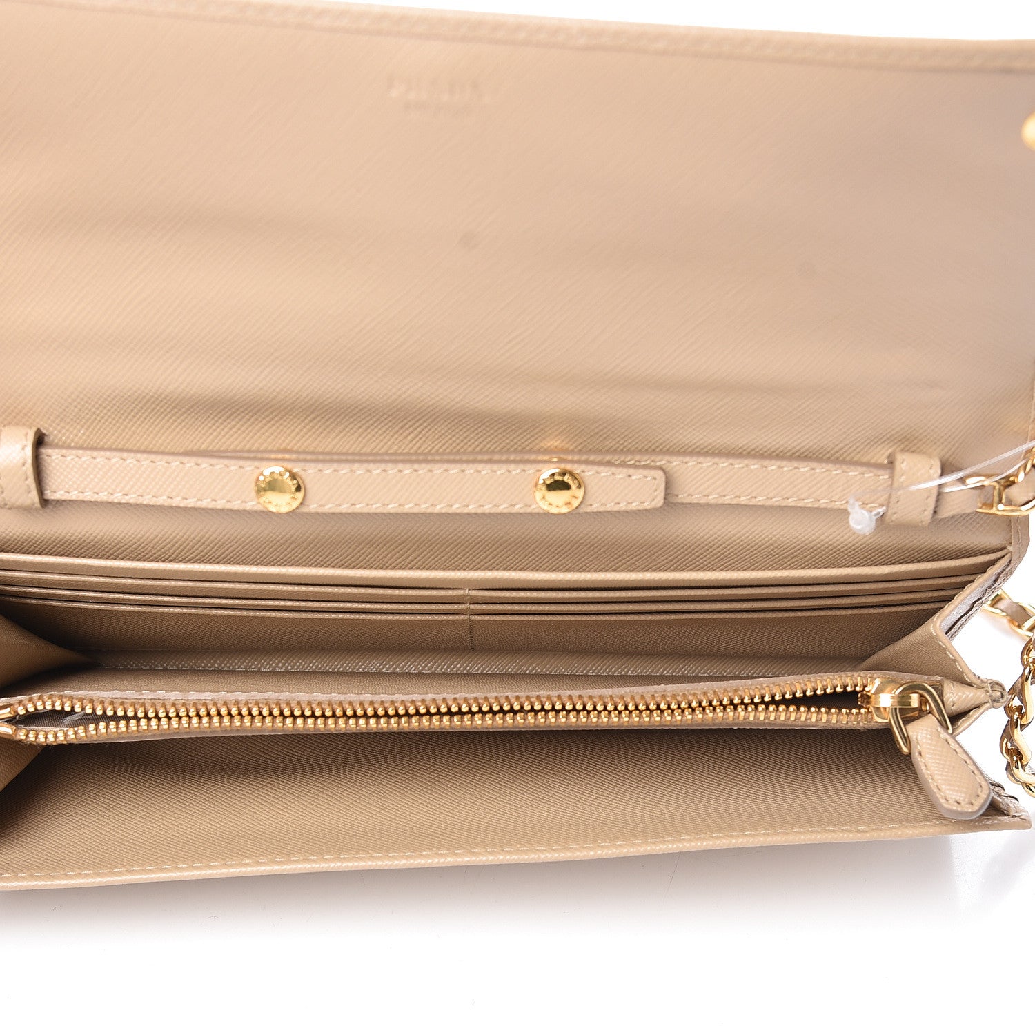 Prada Saffiano Metal Oro Chain Wallet Sabbia 5 of 13