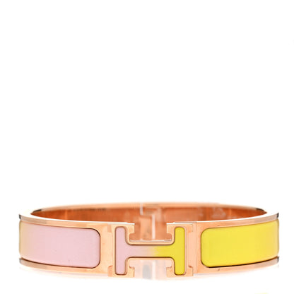 Hermes Enamel Narrow Clic Clac H Fusion Bracelet PM Rose Candeur Jaune Tennis 1 of 5