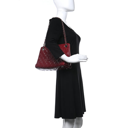 Chanel Patent Quilted Timeless CC Shopping Tote Red 3 of 9