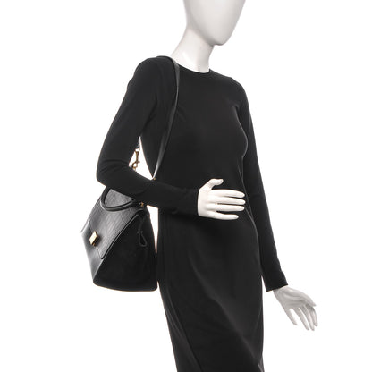 Celine Crocodile Embossed Calfskin Medium Trapeze Black 2 of 9