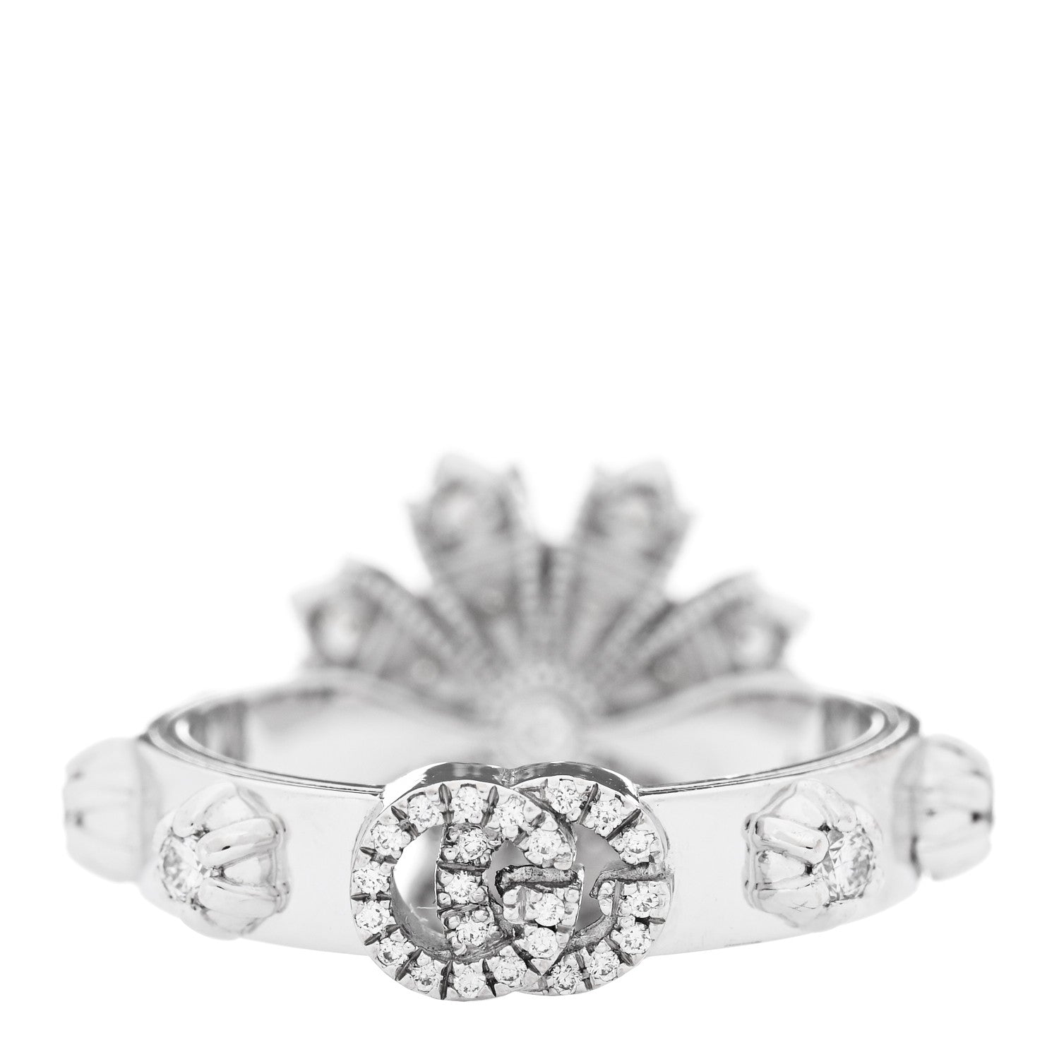 Gucci 18K White Gold Diamond Flora Ring 50 5.5 4 of 9