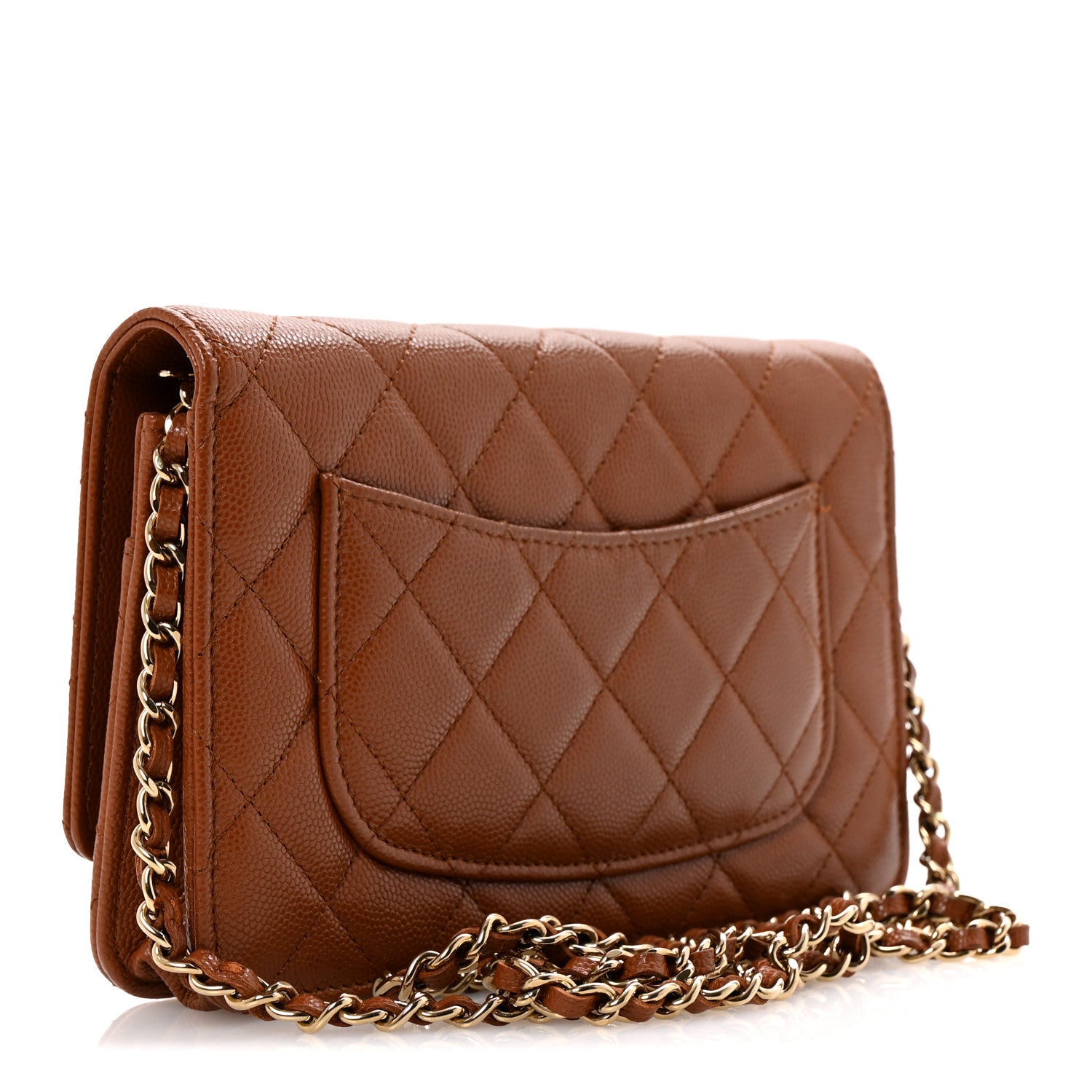 Chanel Shiny Caviar Quilted Strass Wallet On Chain WOC Light Brown 5 of 25