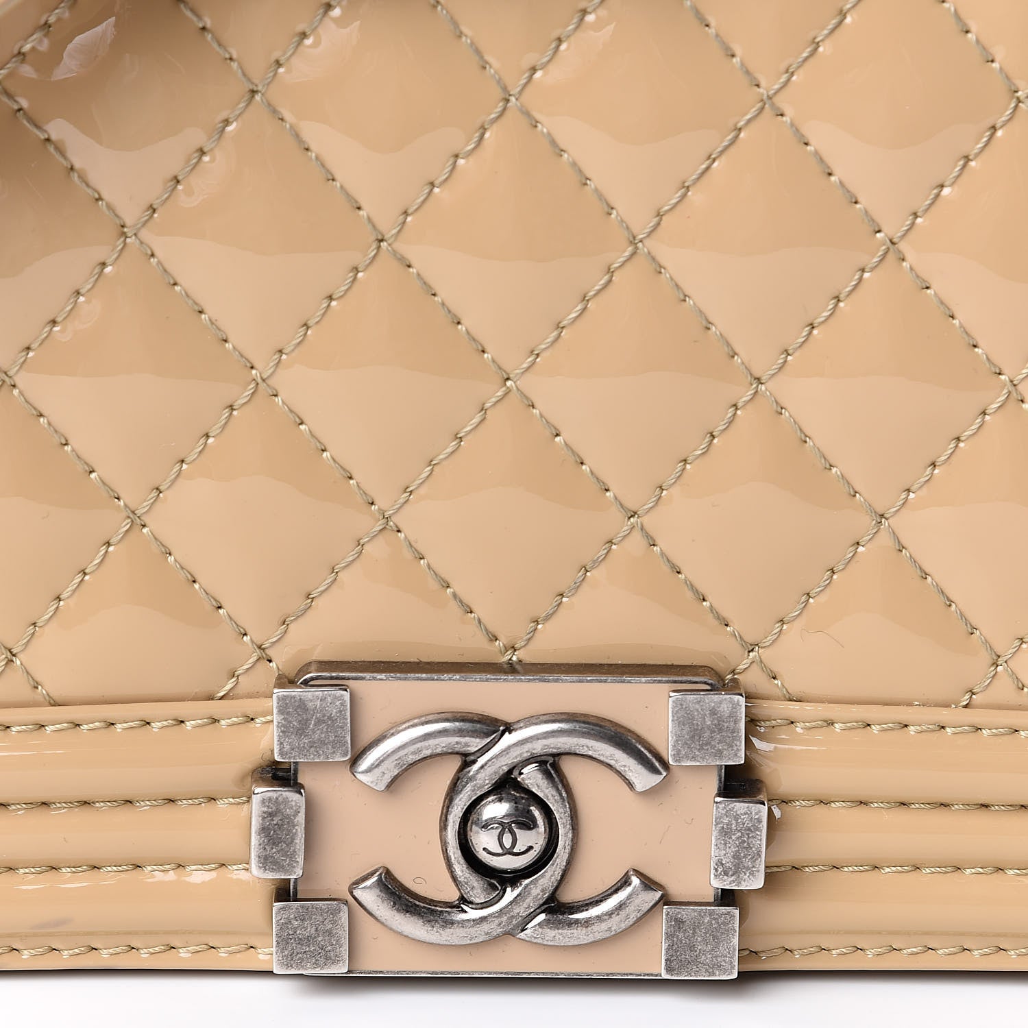 Chanel Patent Calfskin Enamel Quilted Medium Boy Flap Beige 10 of 11