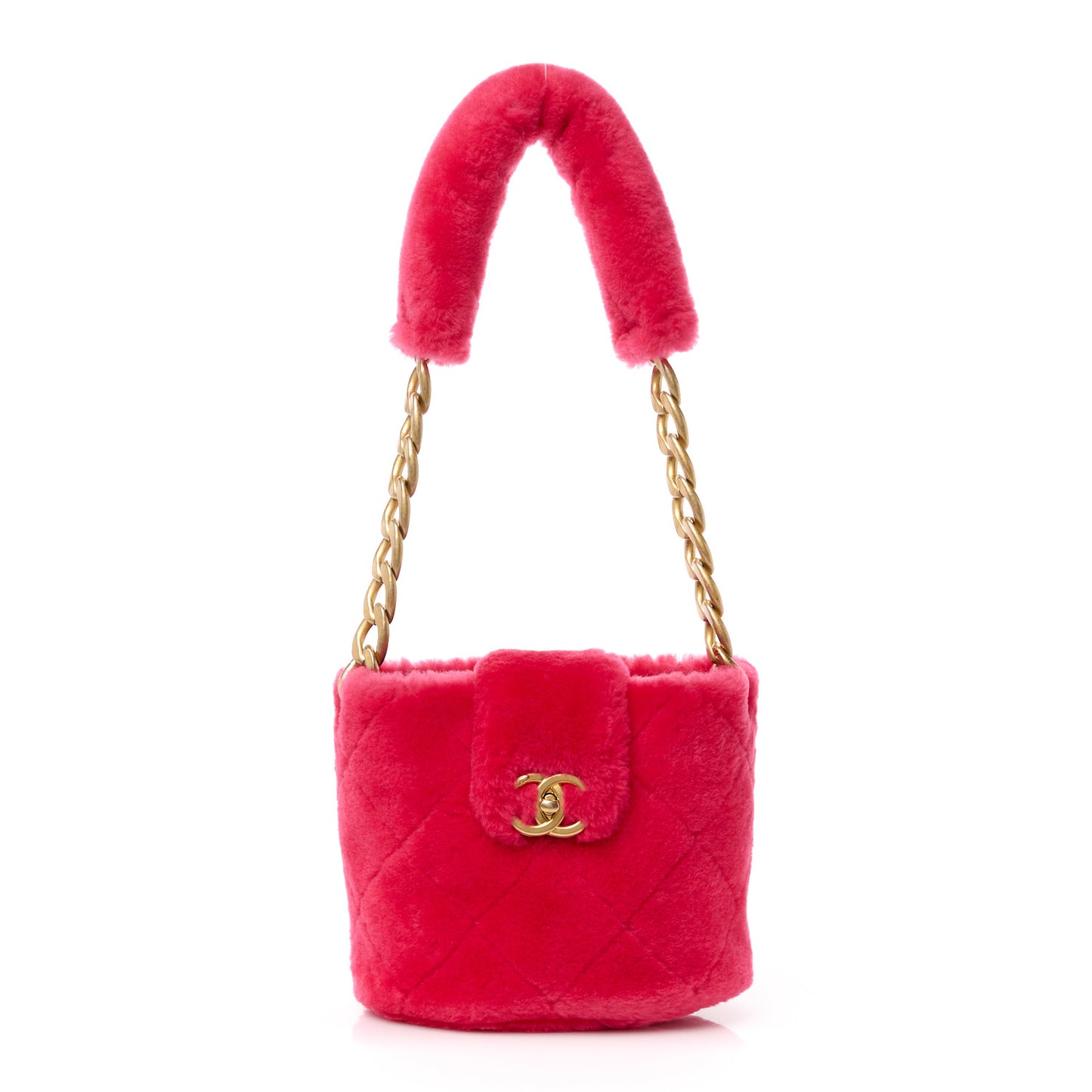 Shearling Quilted Bucket Bag Fuchsia
