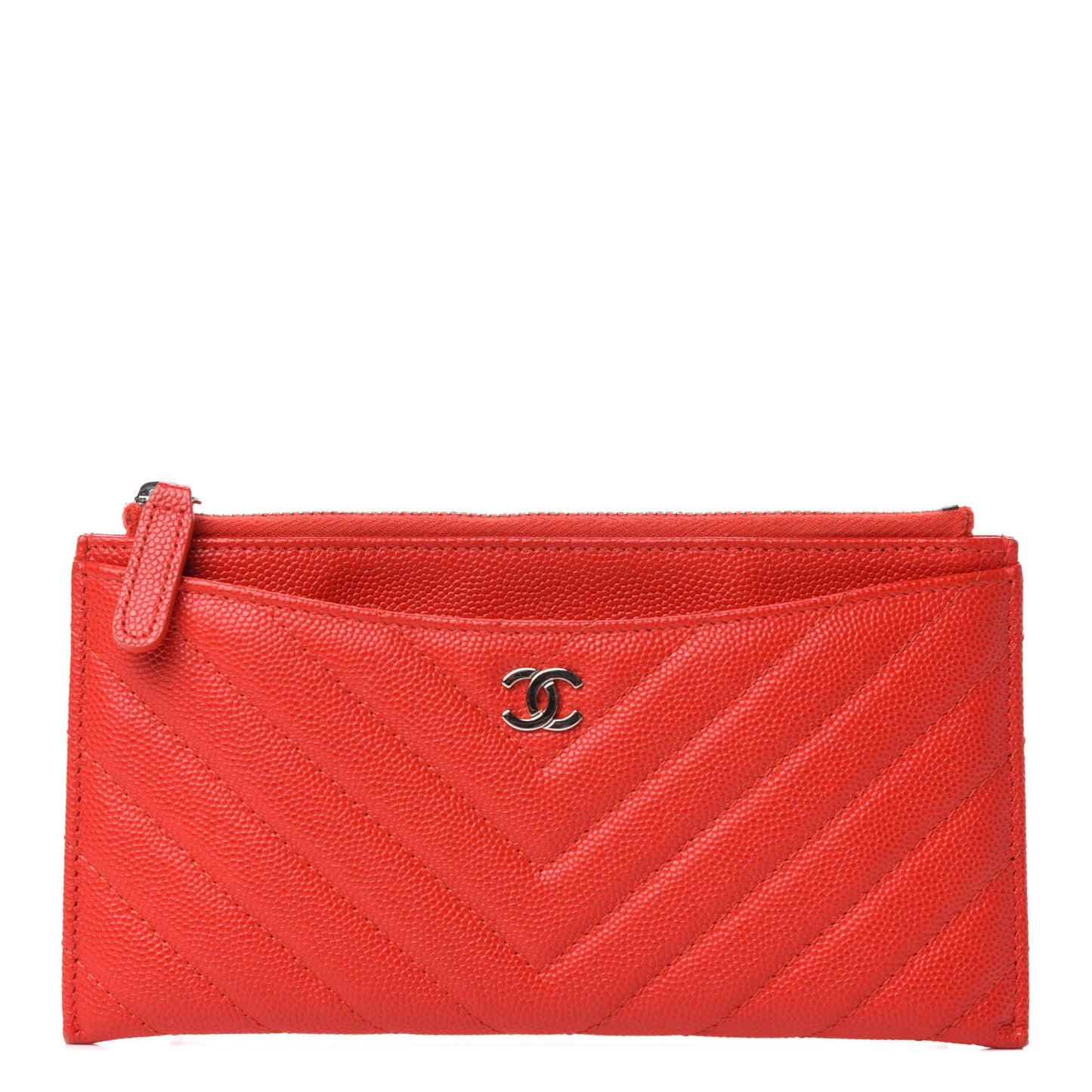 Caviar Chevron Quilted Zip Pouch Red