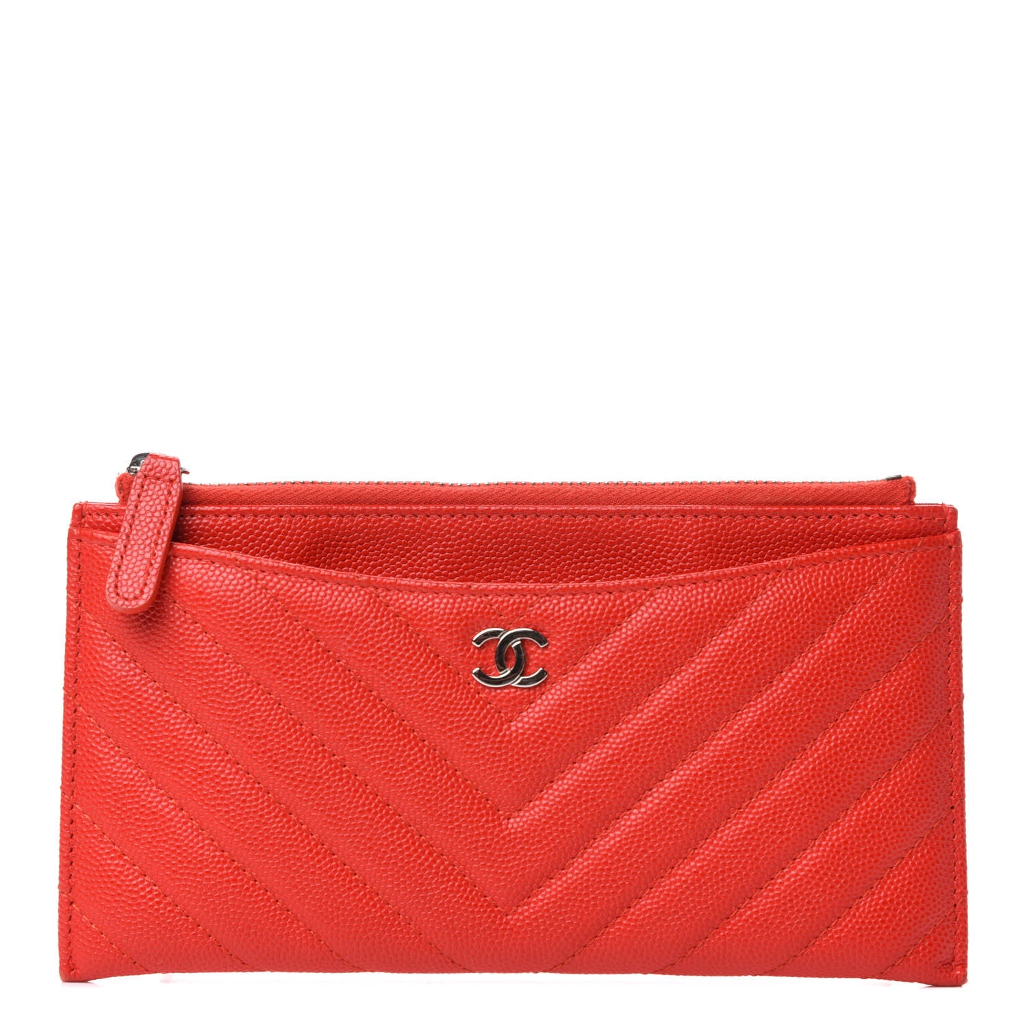Chanel Caviar Chevron Quilted Zip Pouch Red 1 of 8