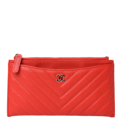 Chanel Caviar Chevron Quilted Zip Pouch Red 1 of 8
