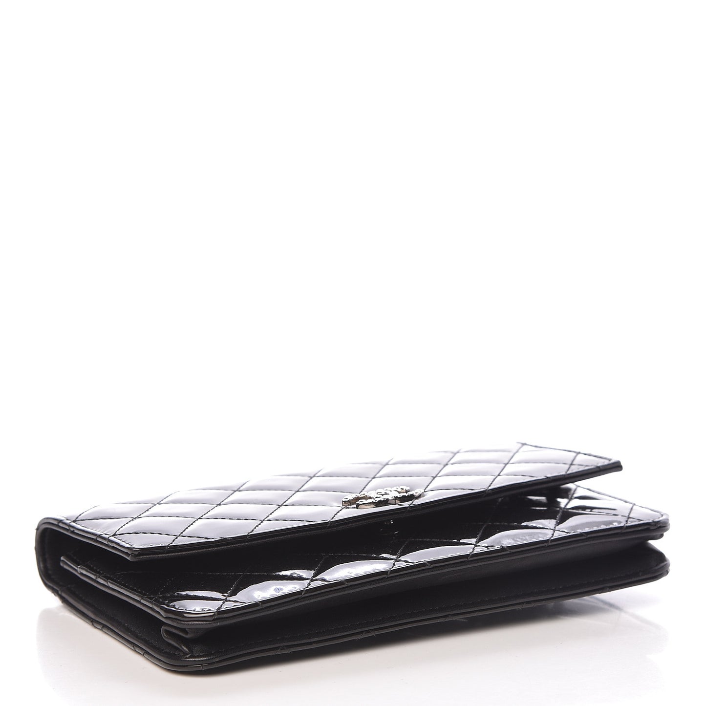 Patent Quilted Brilliant Wallet On Chain WOC Black