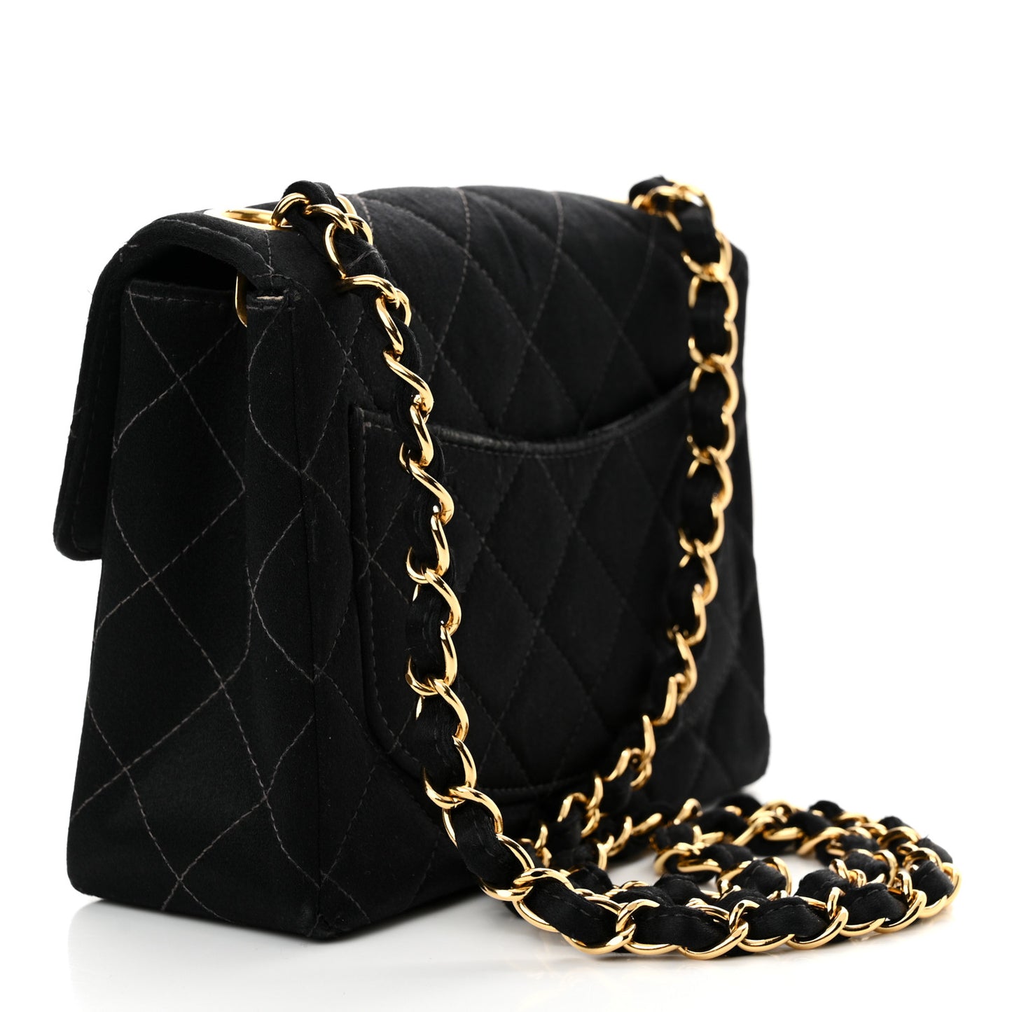 Satin Quilted Mini Square Flap Black