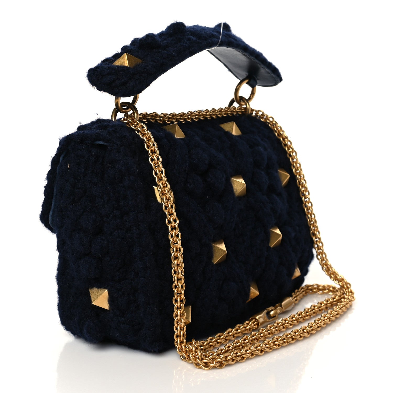 Valentino Garavani Cashmere Medium Roman Stud Shoulder Bag Marine 3 of 9