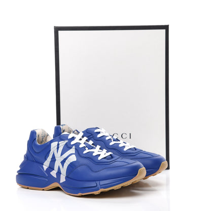 Gucci X MLB Calfskin NY Yankees Mens Rhyton Sneakers 10 Electric Blue 9 of 9