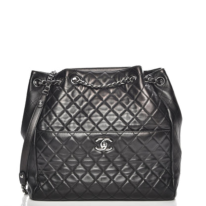 Chanel Lambskin Quilted Large Drawstring Bag Black 1 of 8