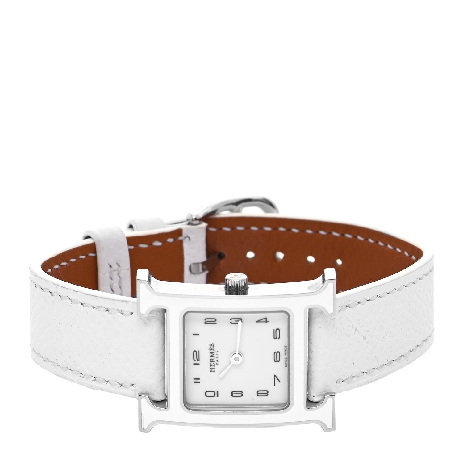 Hermes Stainless Steel Epsom Lacquer 21mm Heure H Hour Quartz Watch Blanc 2 of 5