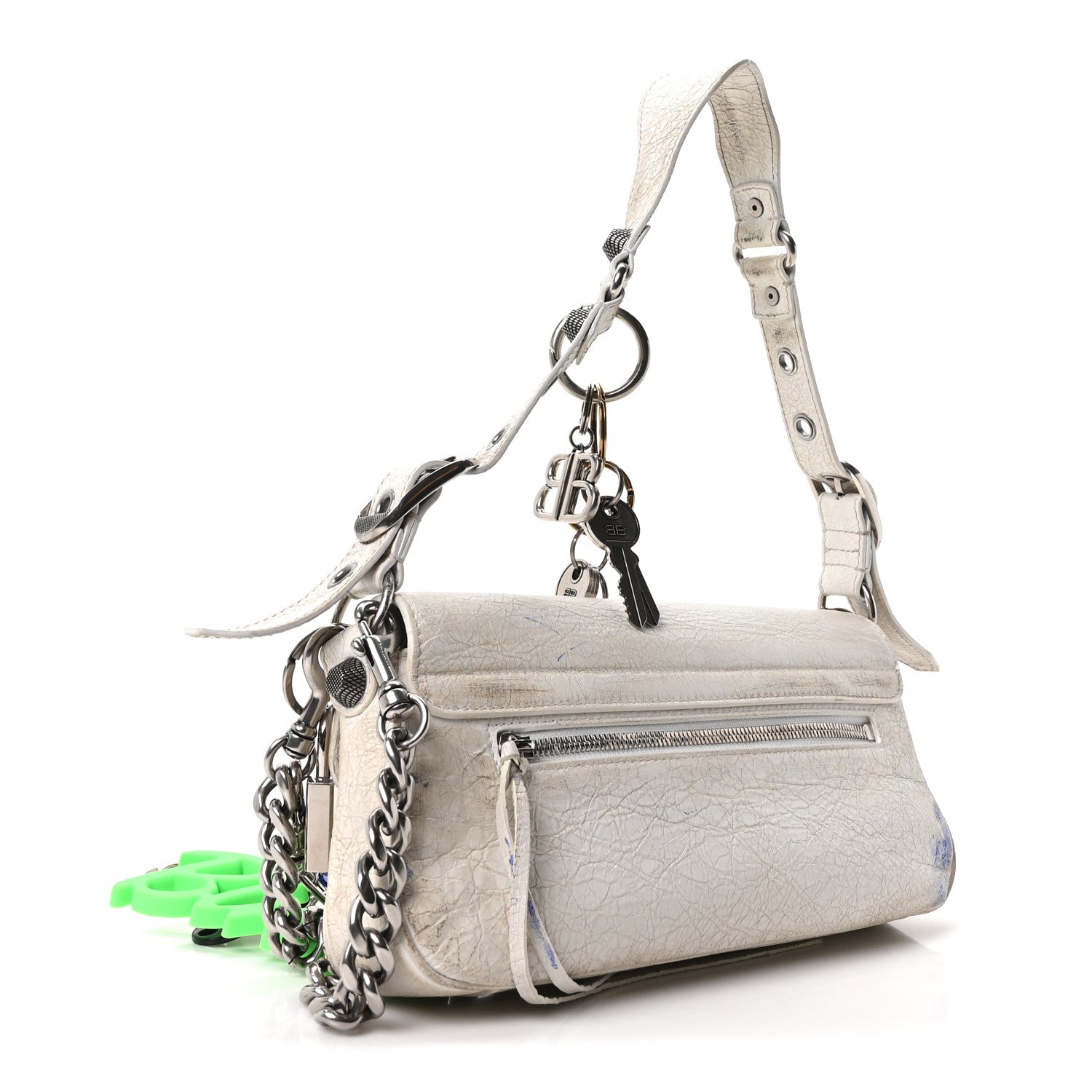 Balenciaga Agneau Arena Charms Small Le Cagole Sling Bag Optic White 3 of 10