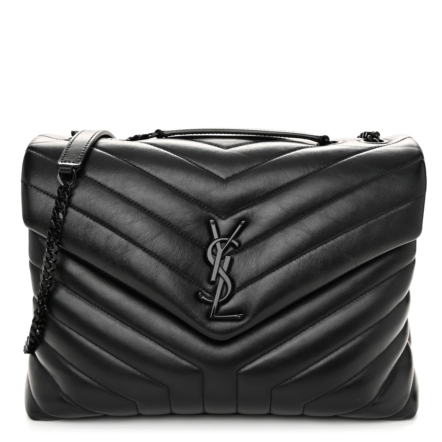 Calfskin Y Quilted Monogram Monochrome Medium Loulou Chain Satchel Black