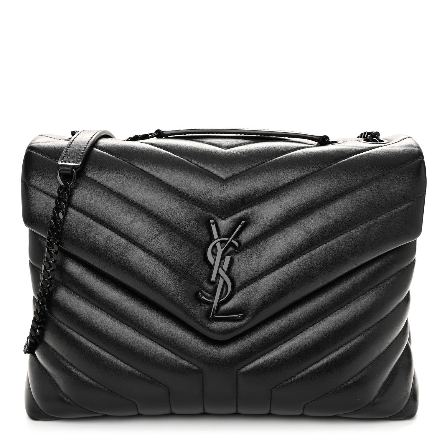 Saint Laurent Calfskin Y Quilted Monogram Monochrome Medium Loulou Chain Satchel Black 1 of 10