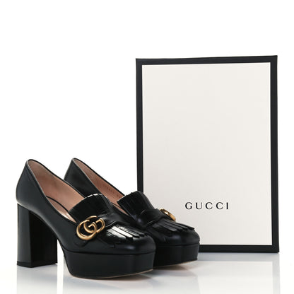 Gucci Malaga Kid GG Marmont Fringe Platform Loafer Pumps 39.5 Black 11 of 11