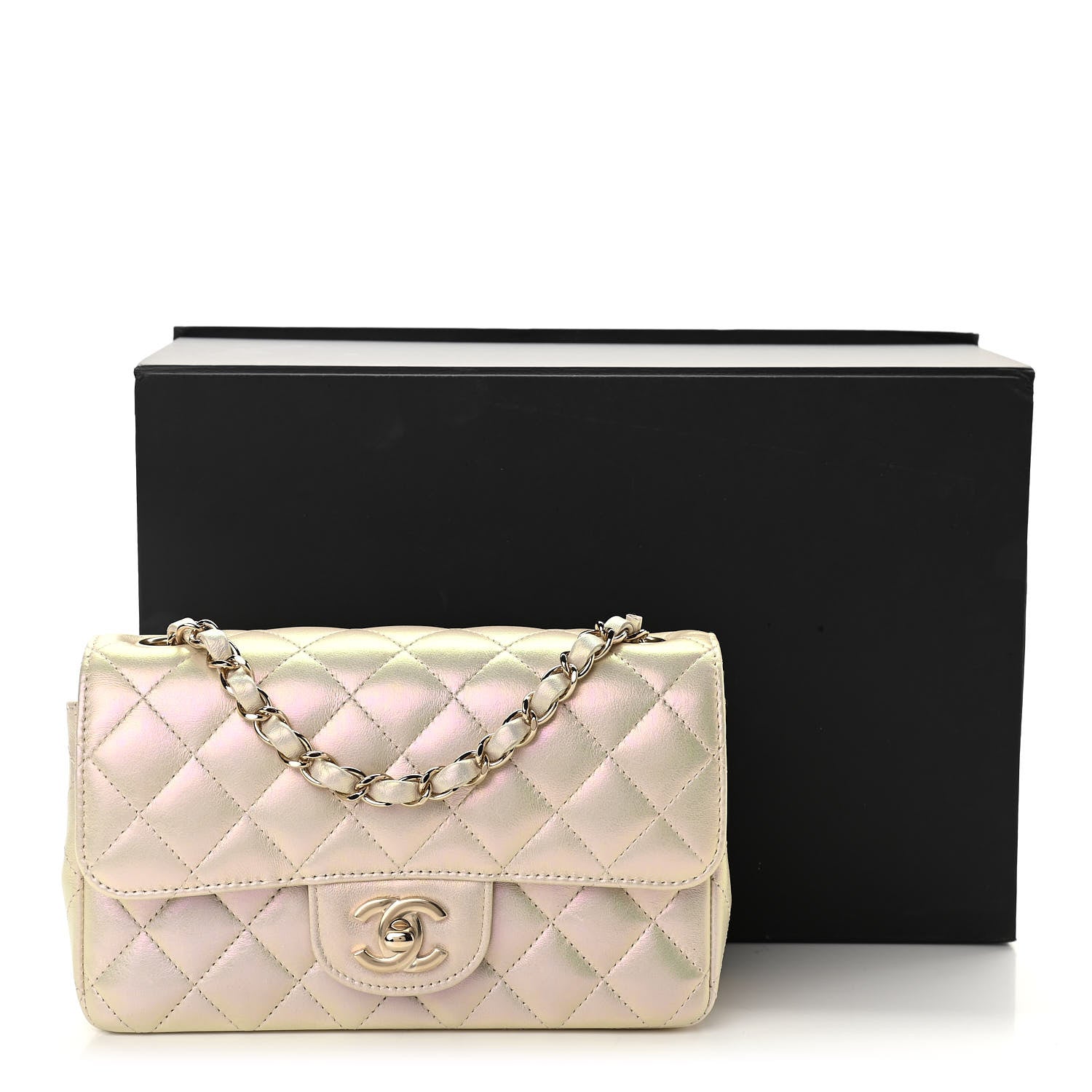 Chanel Iridescent Lambskin Quilted Mini Rectangular Flap Ivory 11 of 11