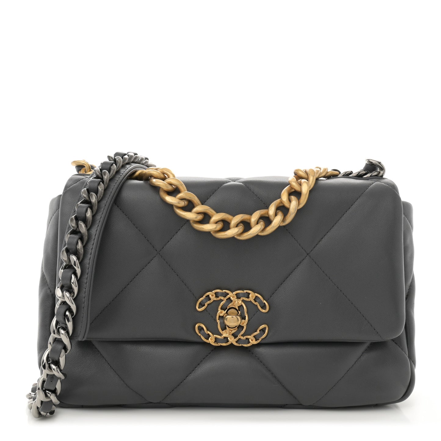 Lambskin Quilted Medium Chanel 19 Flap Dark Grey