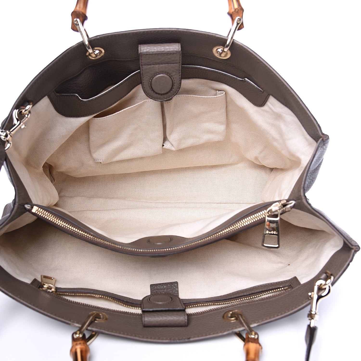 Gucci Calfskin Large Bamboo Shopper Tote Grey Field 4 of 12