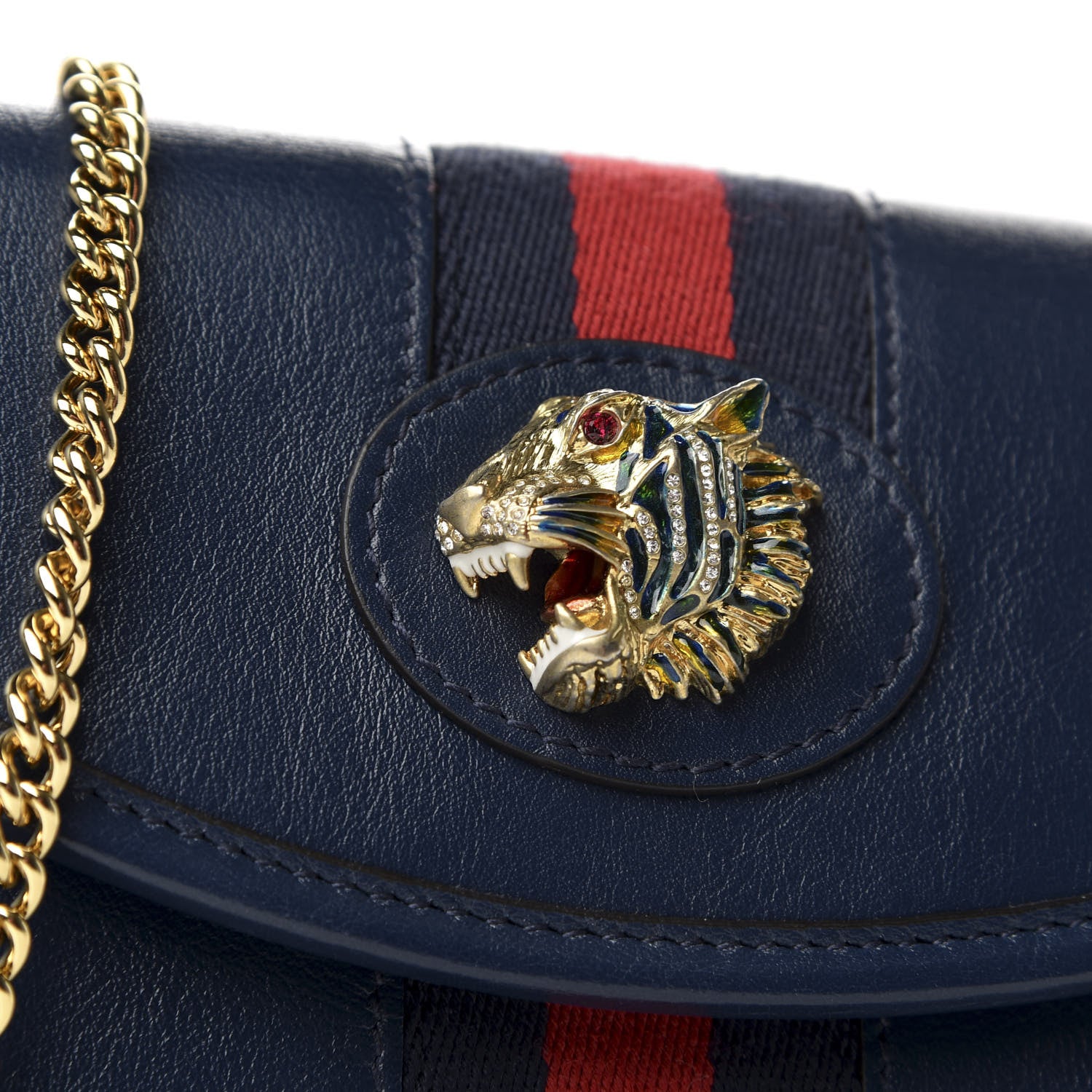 Gucci Textured Calfskin Web Mini Rajah Slim Flap Shoulder Bag Blue 9 of 10