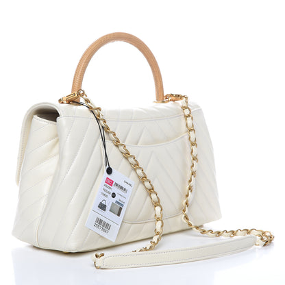 Chanel Calfskin Lizard Chevron Quilted Small Coco Handle Flap Ivory 3 of 9