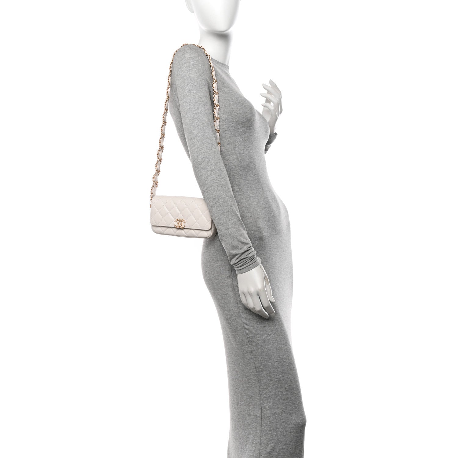 Chanel Lambskin Quilted Chanel 19 Flap Phone Holder With Chain White 2 of 14