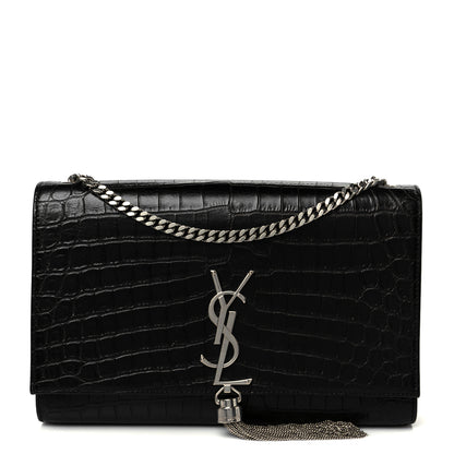 Saint Laurent Calfskin Crocodile Embossed Medium Classic Monogram Kate Tassel Satchel Black 1 of 11