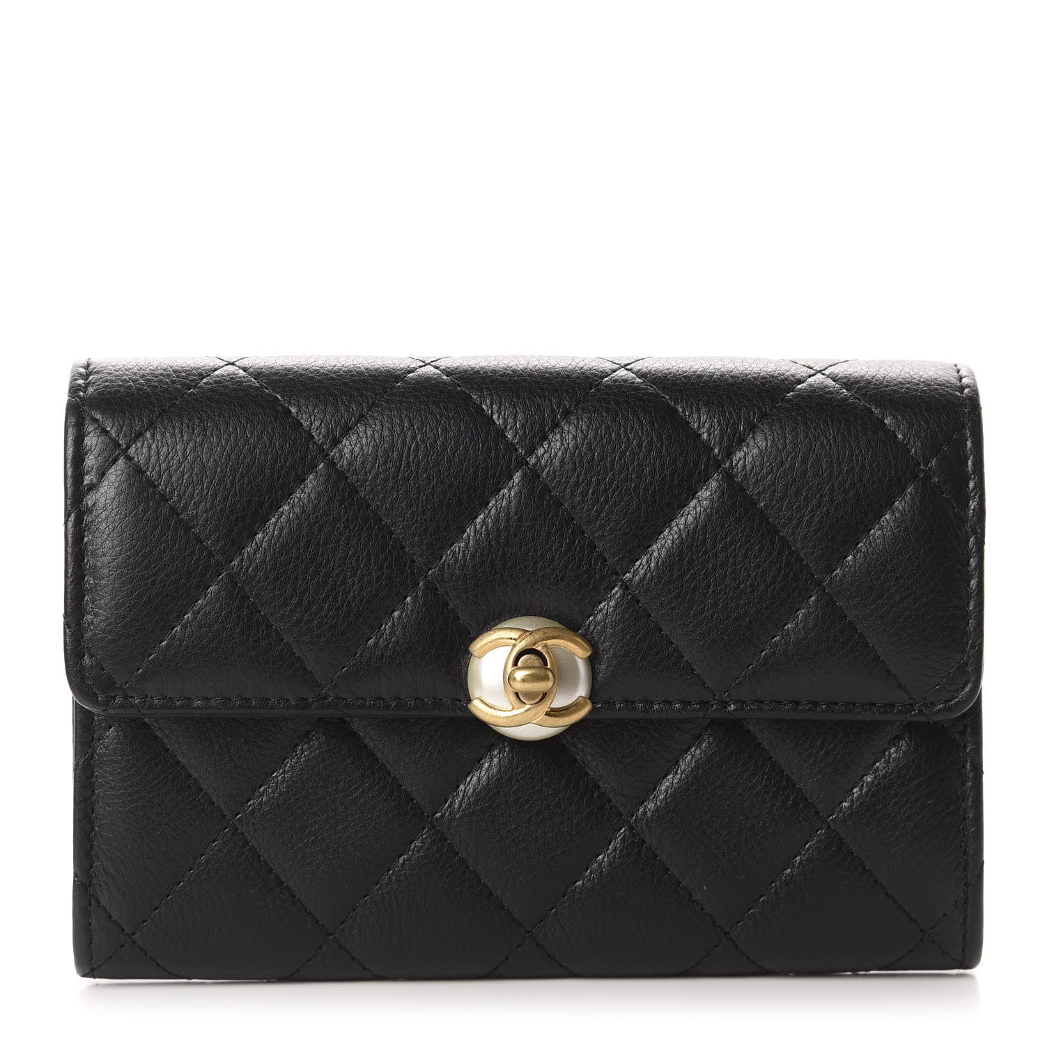 Chanel Calfskin Quilted Pearl CC Medium Flap Wallet Black 1 of 9