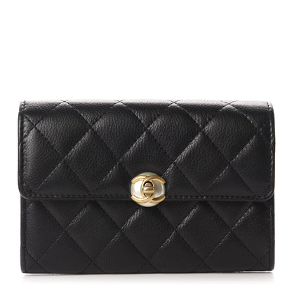 Chanel Calfskin Quilted Pearl CC Medium Flap Wallet Black 1 of 9