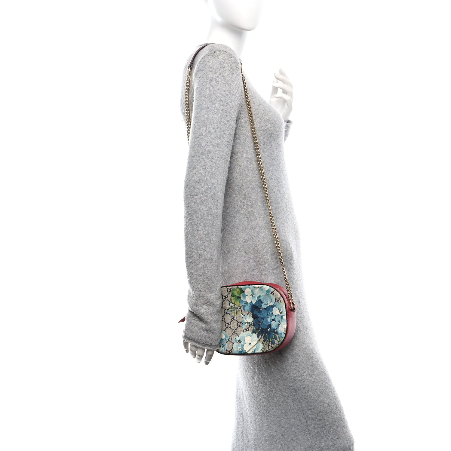 Gucci GG Supreme Monogram Blooms Mini Chain Shoulder Bag Beige Blue Navy Hibiscus Red 2 of 11