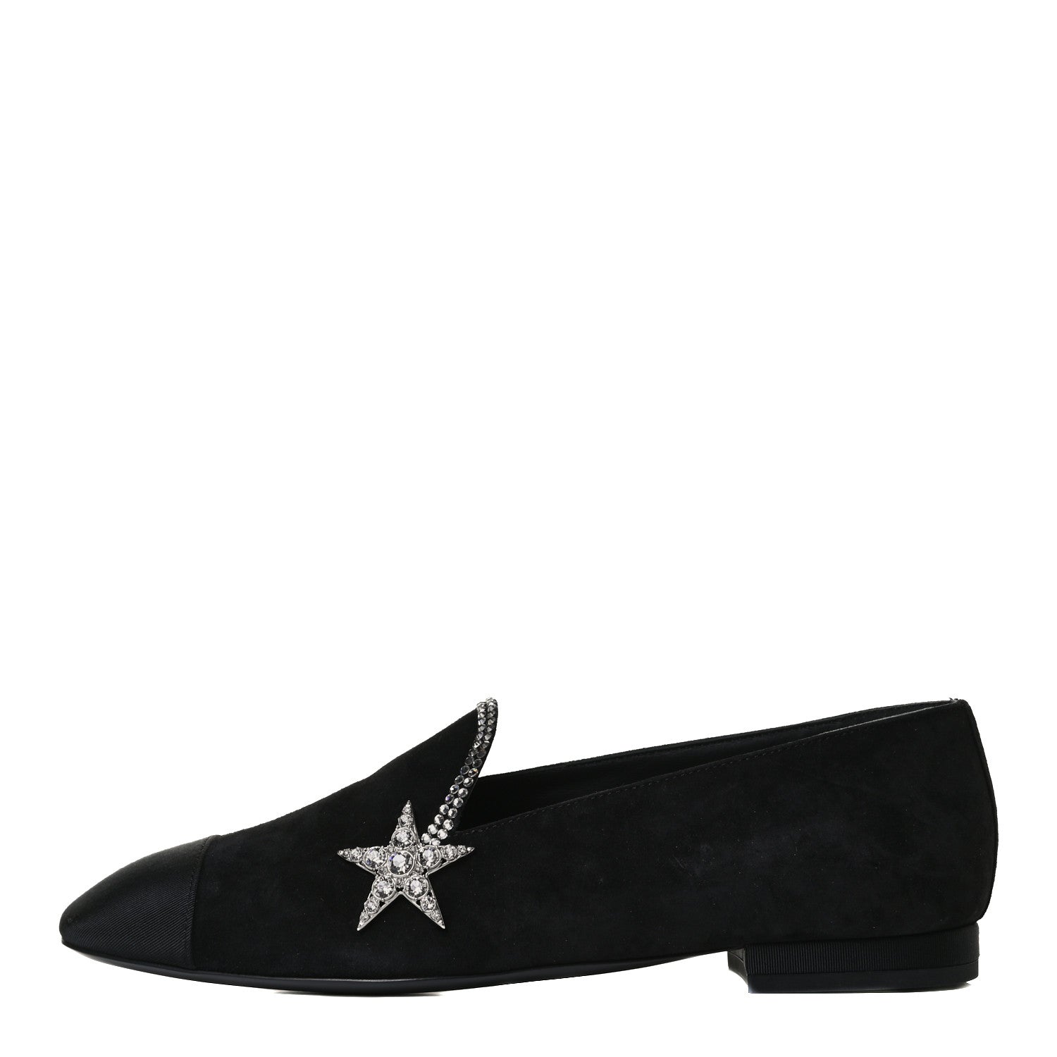 Chanel Suede Calfskin Grosgrain Crystal Star Mocassin Loafers 36.5 Black 1 of 10