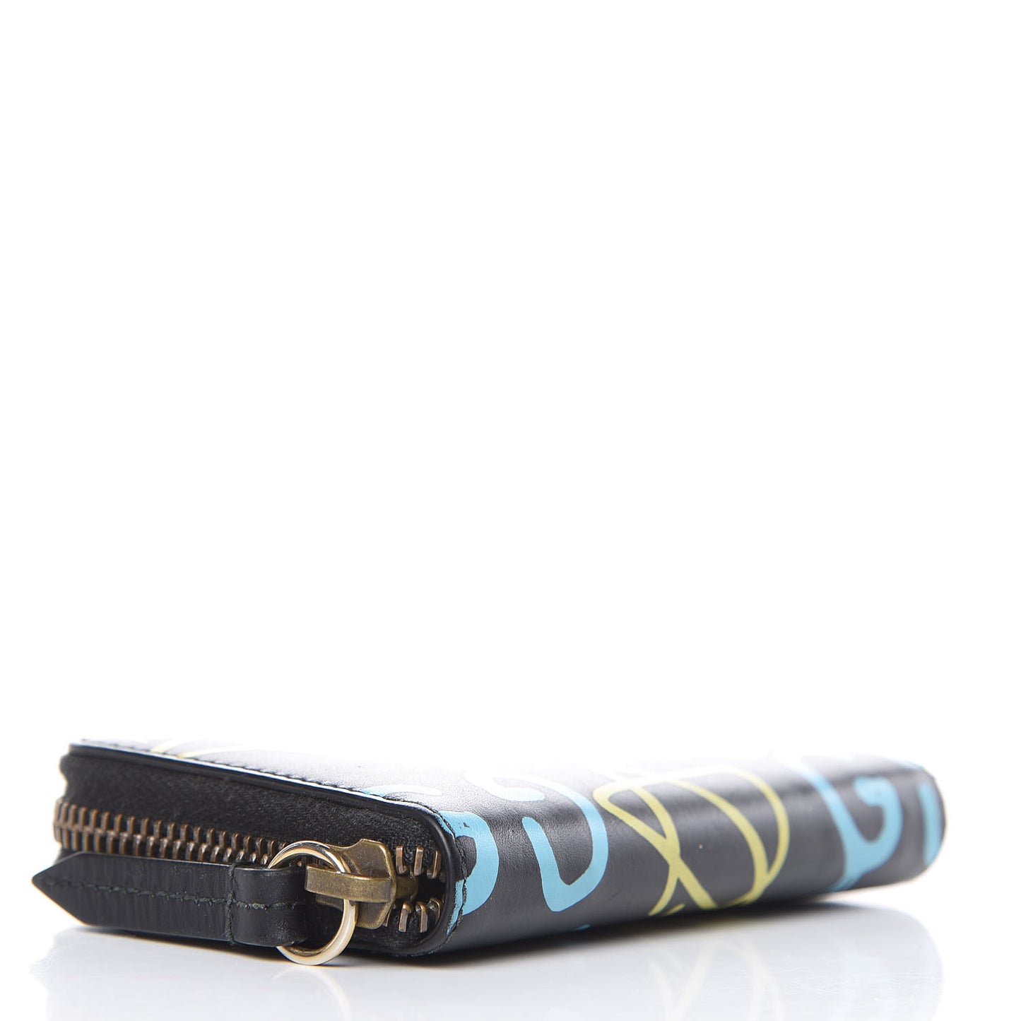 Calfskin GucciGhost Zip Around Card Case Black New Acquamarine