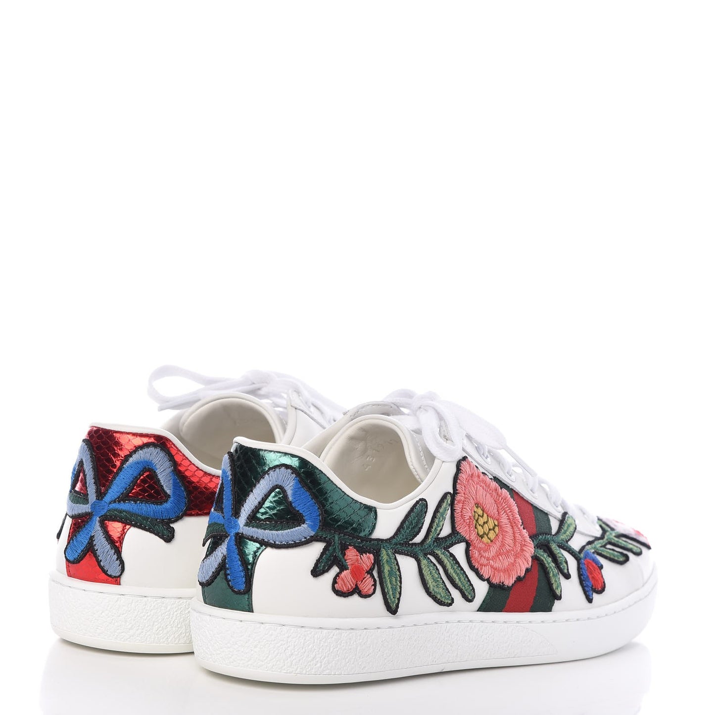 Calfskin Web Floral Embroidered Ace Sneakers 39.5 White