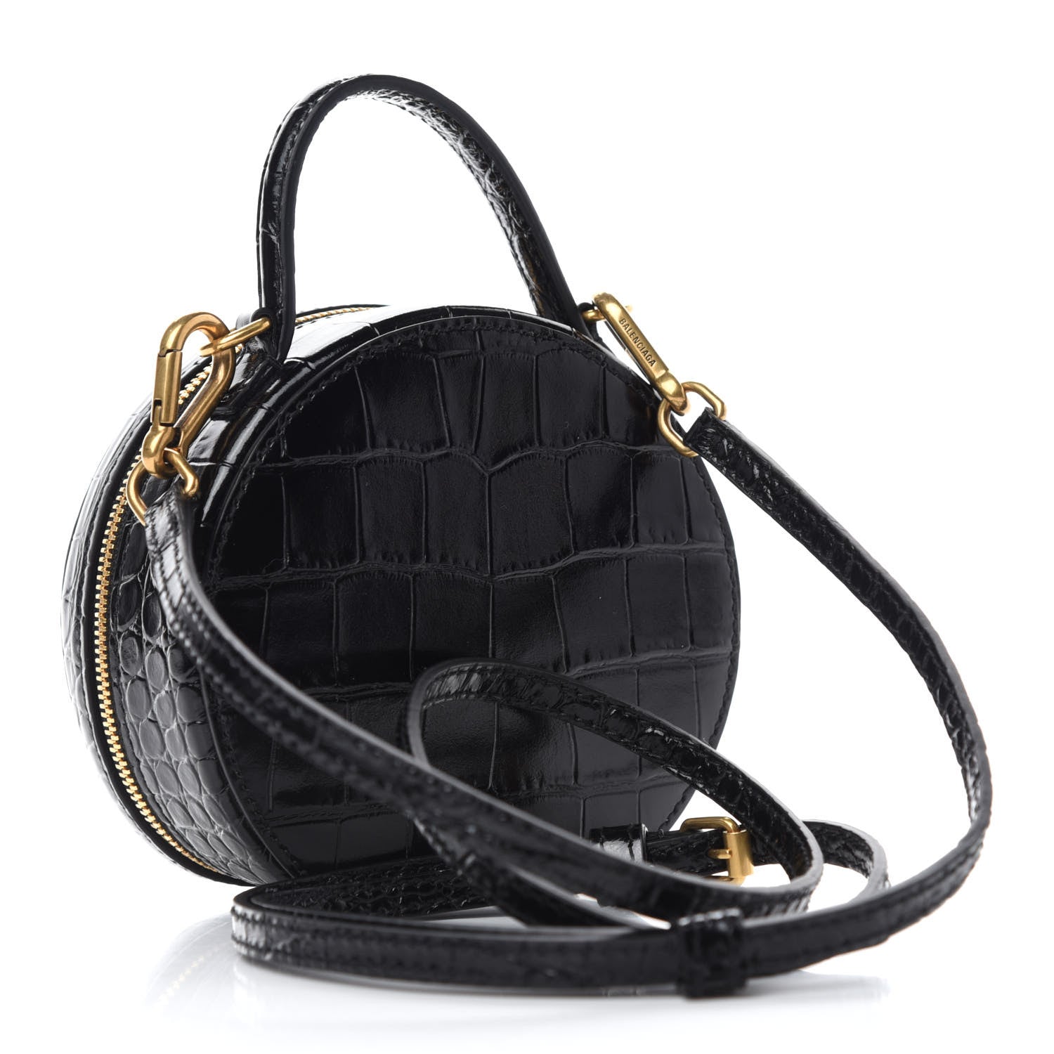 Balenciaga Calfskin Crocodile Embossed Vanity Round Bag Mini Black 3 of 10
