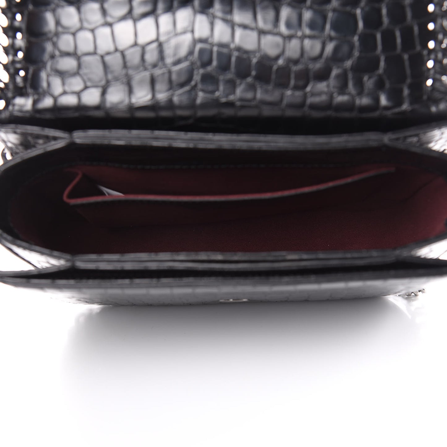 Embossed Crocodile Effect Medium Falabella Box Shoulder Bag Black