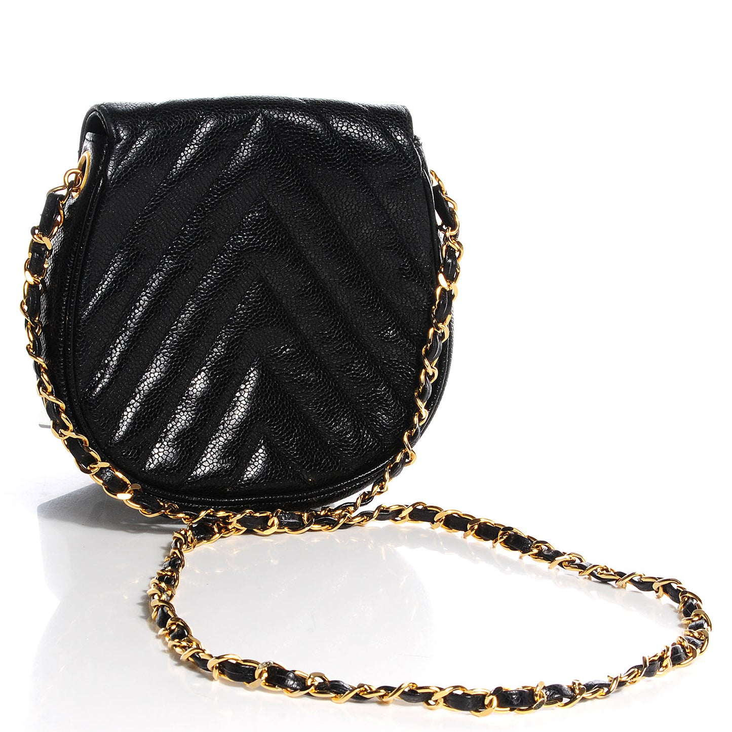 Caviar Chevron CC Shoulder Bag Black
