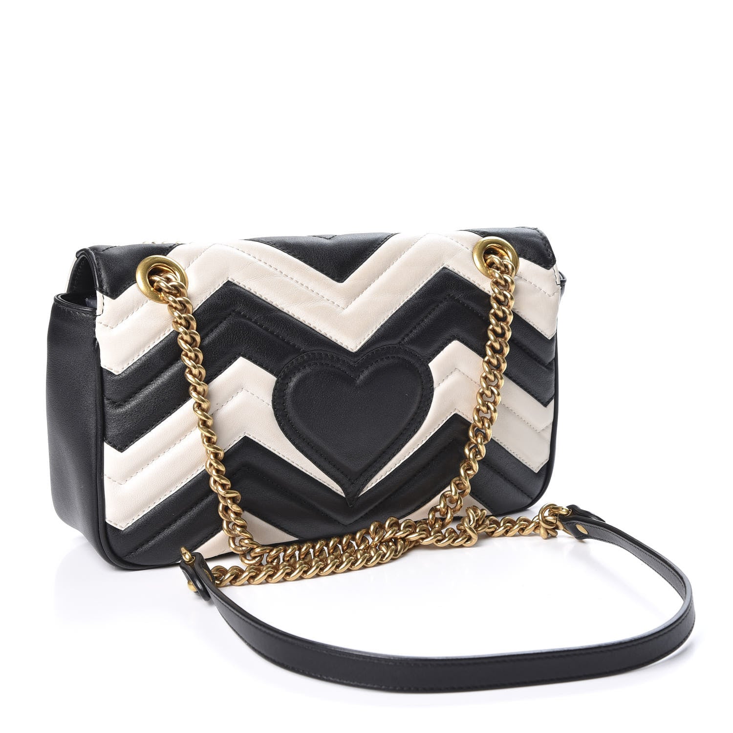 Gucci Calfskin Matelasse Small GG Marmont Shoulder Bag Black White 2 of 11