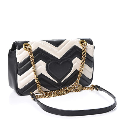Gucci Calfskin Matelasse Small GG Marmont Shoulder Bag Black White 2 of 11