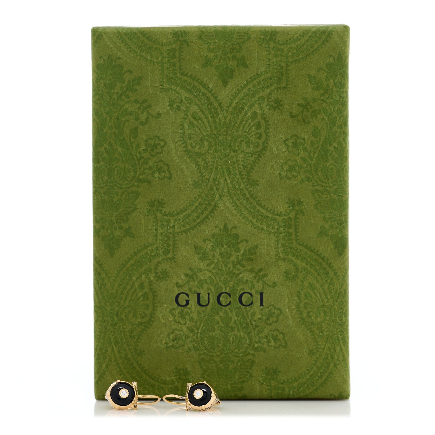 Gucci 18K Yellow Gold Diamond Black Onyx Le Marche Des Merveilles Feline Earrings 7 of 7