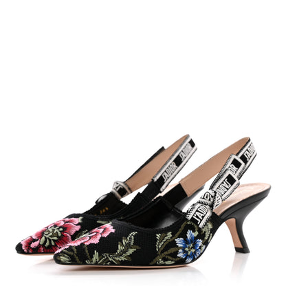 Christian Dior Ribbon Petites Fleurs Embroidered J'Adior Slingback Pumps 36.5 Black 3 of 13