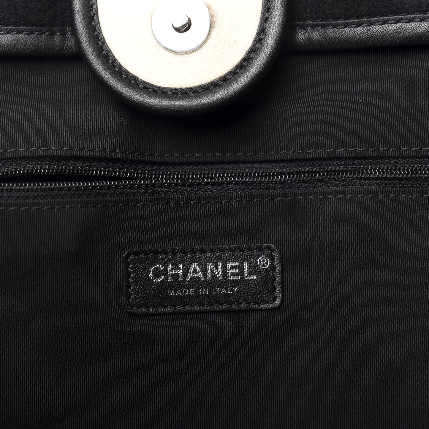 Wool Felt Calfskin Large Deauville Tote Black White