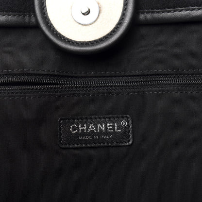 Chanel Wool Felt Calfskin Large Deauville Tote Black White 6 of 10