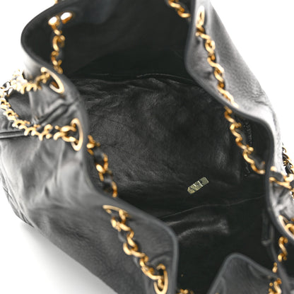 Chanel Grained Calfskin Lambskin Quilted Drawstring Bucket Bag Black 6 of 11
