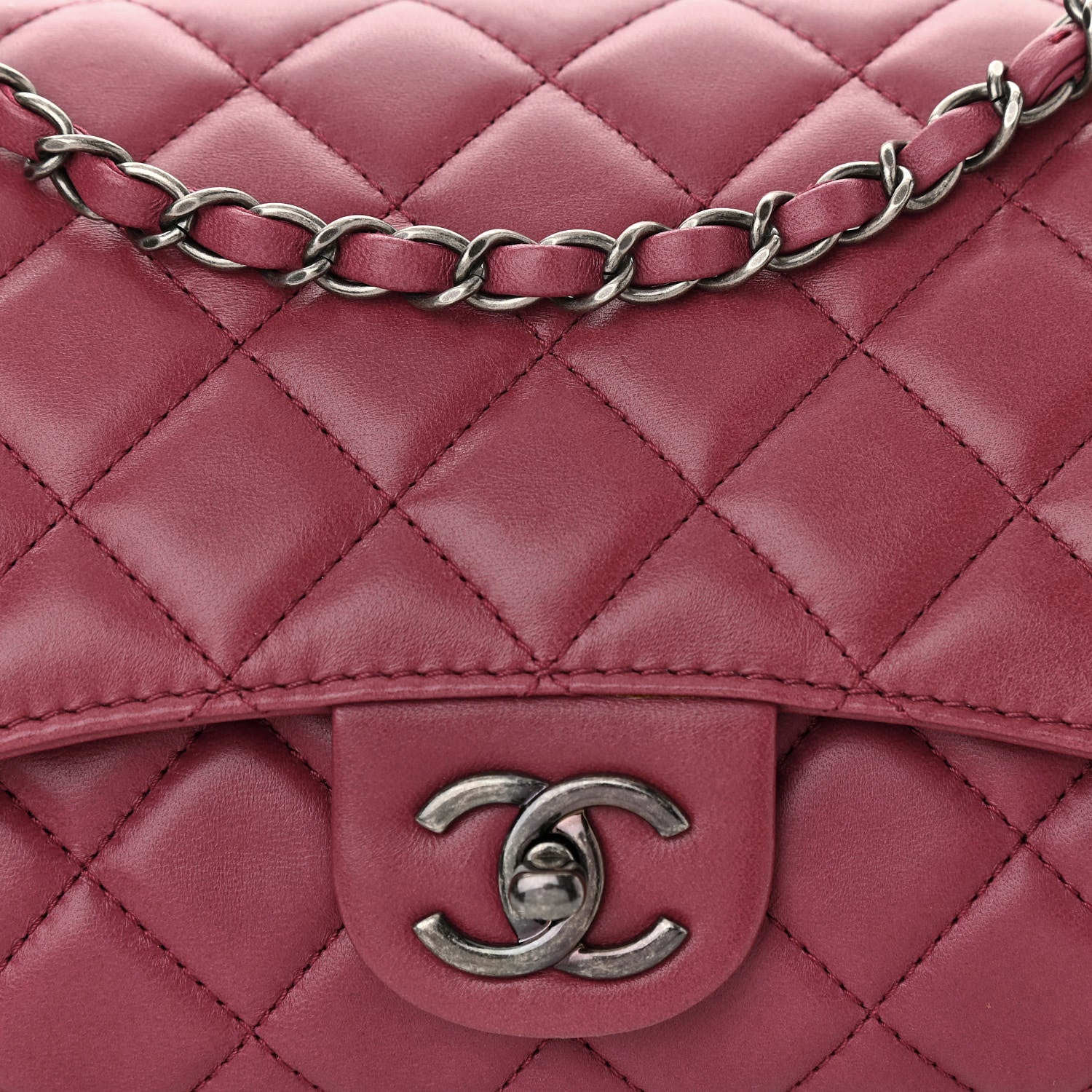 Chanel Lambskin Medium Grocery By Chanel Drawstring Shopping Bag Dark Pink 8 of 10