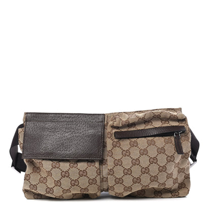 Gucci GG Monogram Double Pocket Belt Bag Dark Brown 1 of 10