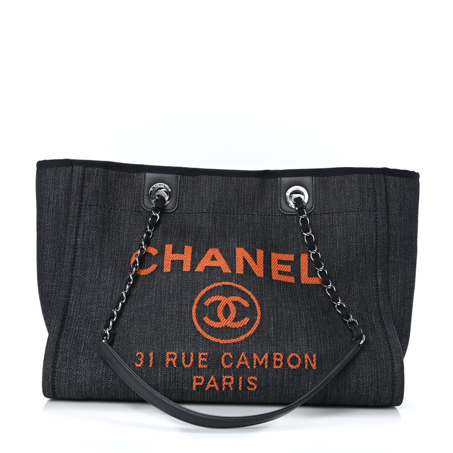 Chanel Denim Small Deauville Tote Blue Orange 1 of 10