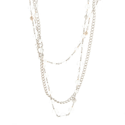 Chanel Crystal Bead CC Long Necklace Silver 1 of 6