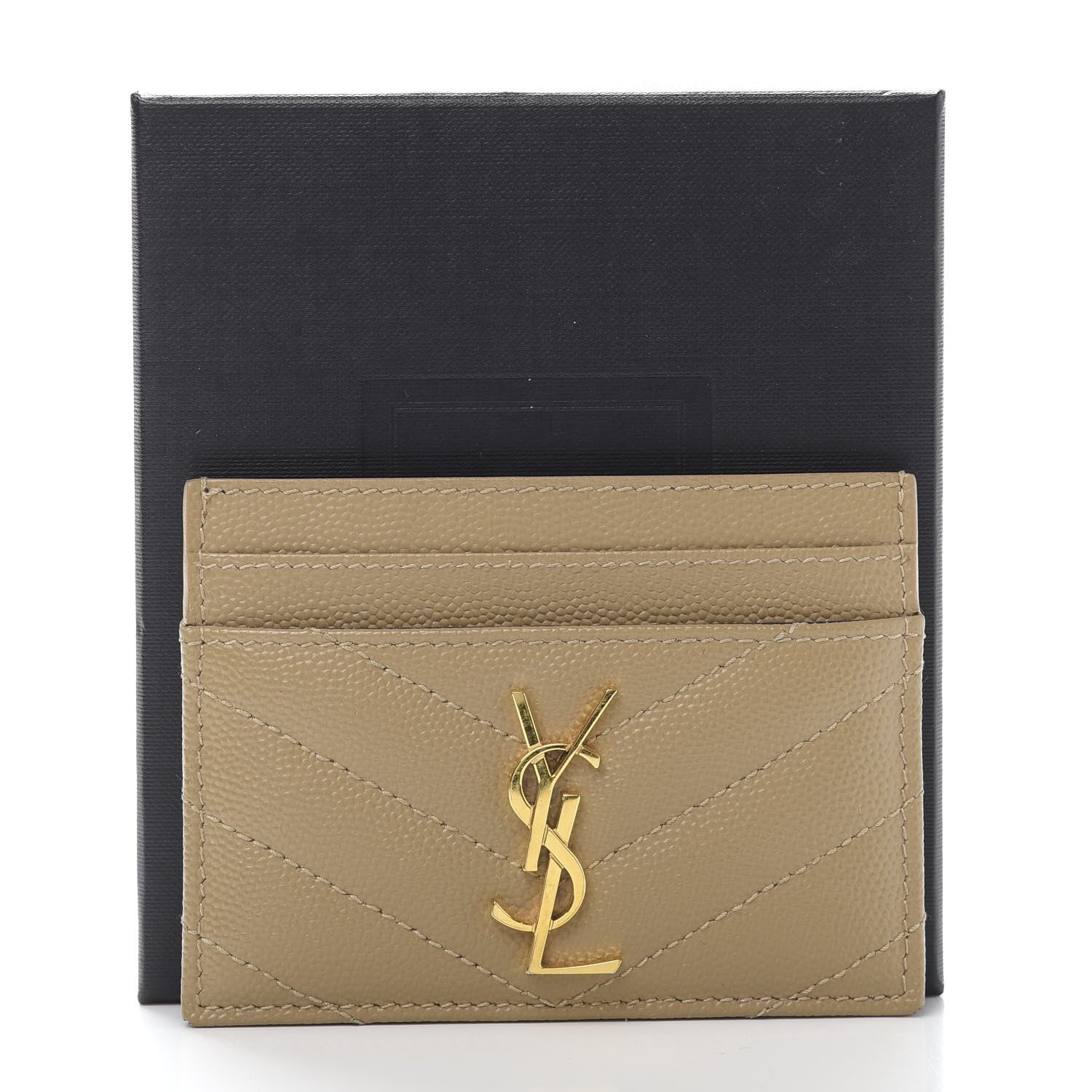 Saint Laurent Grain De Poudre Matelasse Chevron Monogram Credit Card Case Cork 8 of 8